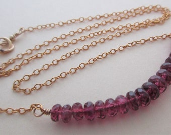 Red gemstone necklace red and gold necklace garnet gold necklace rhodolite garnet necklace garnet row necklace garnet bar necklace handmade