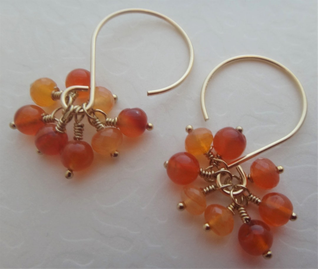 Gemstone Earrings Orange Gold Earrings Orange Gemstone Etsy UK