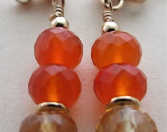 Gemstone earrings, gemstone stack earrings, orange and yellow stack earrings, carnelian and citrine gold fill stack post earrings, handmade