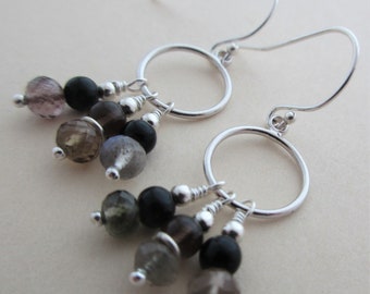 gemstone earrings gemstone silver earrings gemstone rondelle earrings labradorite and moonstone sterling silver circle earrings handmade