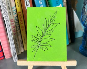 Minimalist painting, miniature painting on canvas, small canvas painting, desk art, fern painting, small painting, miniature art, artwork