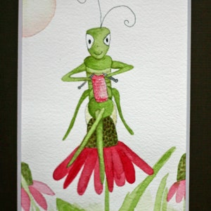 Grasshopper, grasshopper original watercolor painting, grasshopper wall decor, knitting art, grasshopper wall art, garden wall decor, bugs
