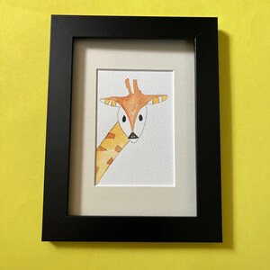 Original Giraffe Watercolor Painting: Matted Nursery Wall Art