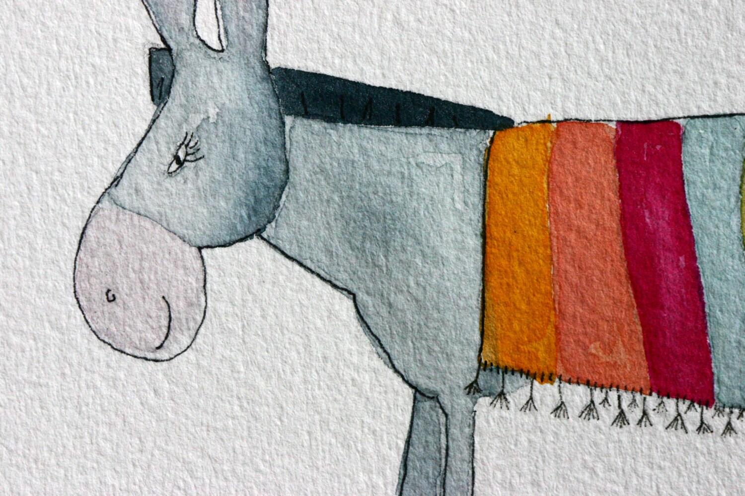 Donkey With Mexican Blanket Original Watercolor Grey Donkey Etsy