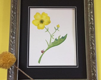 Flower, flower original watercolor painting, buttercup painting, garden art, flower art, flower wall art, flower wall decor, yellow flower