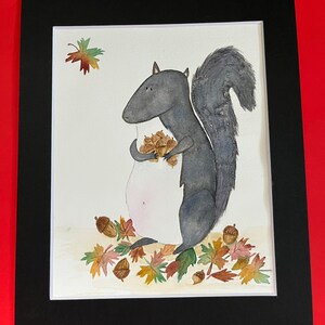 Squirrel, squirrel original watercolor painting, children&#39;s  room art, nursery art, autumn art, fall art, autumn decor, squirrel wall art
