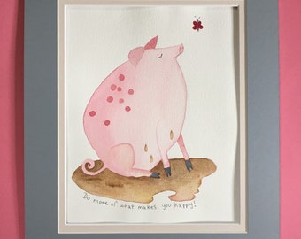 Pig, pig watercolor painting, pig art, pig artwork, farm animal art, original pig painting, inspirational art, pig wall art, pig wall decor