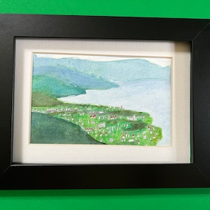 Guatemala, Original watercolor painting, Lake Atitlan, landscape, wall art, wall decor, landscape watercolor painting, pen and ink drawing