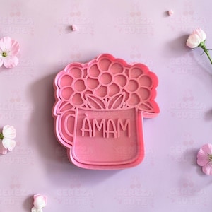 Flower Pot Cookie Cutter | "AMAM" Floral Fondant Cutter, Mother's Day Baking Tool