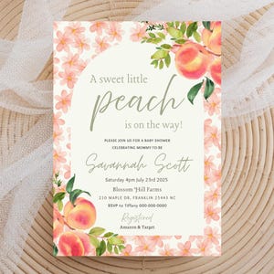 Sweet Peach Baby Shower Invite, A Sweet Little Peach Is On The Way! Theme, Cute Baby Girl Shower Invite, Instant Digital Download