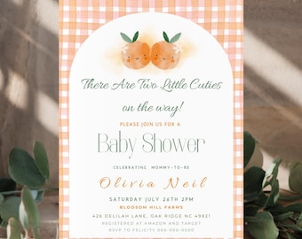 Two Little Cuties On The Way Baby Shower Invite, Twins Gender Neutral Baby Shower Invite, Orange Cutie Baby Shower Theme, Instant Download