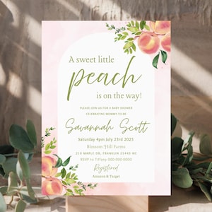 Watercolor Little Peach Baby Shower Invite, A Sweet Little Peach Is On The Way, Georgia Peach Baby Shower Theme, Instant Digital Download