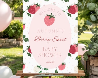 Berry Sweet Strawberry Baby Shower Welcome Sign, Berry Special Baby Is On The Way Theme, Fruit Baby Shower Sign, Printable Sign