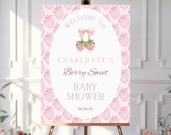 Berry Sweet Strawberry Shortcake Baby Shower Welcome Sign, Berry Special Baby Is On The Way Theme, Fruit Baby Shower Sign, Digital Download