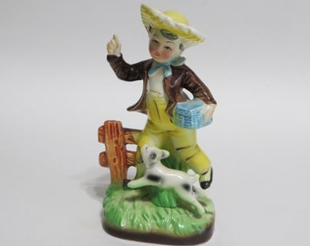 Vintage Farm Boy with Dog Porcelain Figurine Enterprise Exclusive Japan