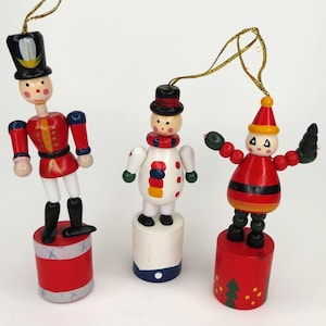 Vintage Wood Push Up Puppet Christmas Tree Ornaments