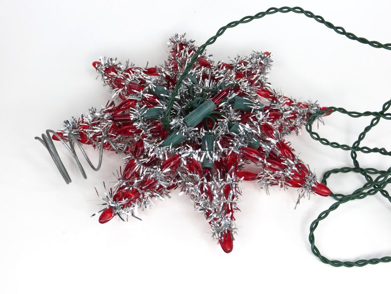 Vintage Red Star Christmas Tree Topper Silver Garland image 7