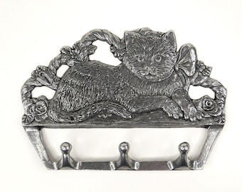 Decorative Silver Metal Cat Wall Hook Made by Carson