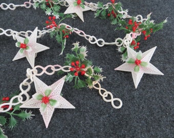 Vintage Chain Garland with Stars and Holly Christmas Decorations