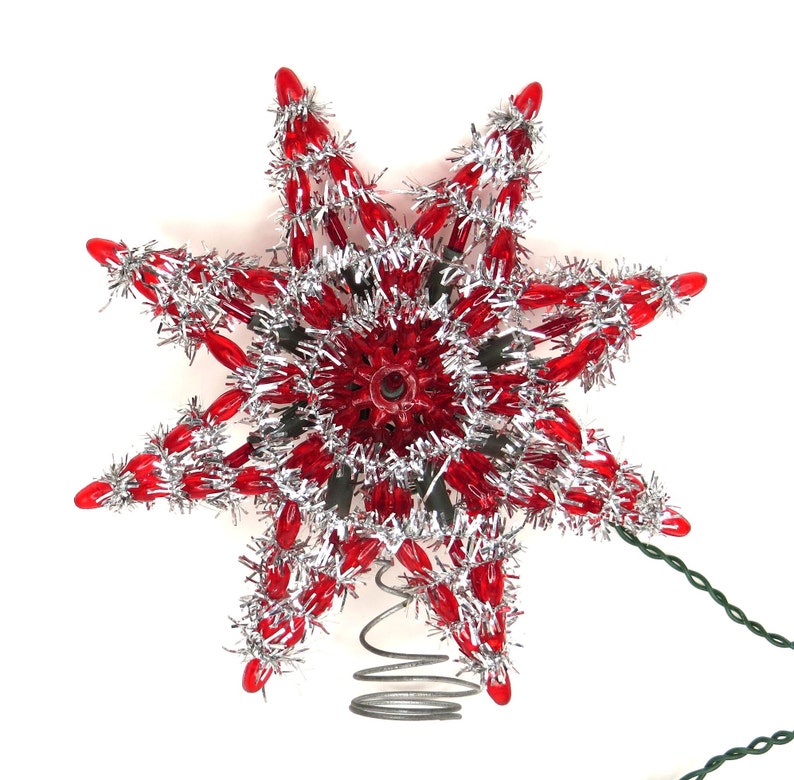 Vintage Red Star Christmas Tree Topper Silver Garland image 2