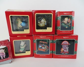 Lot of Vintage Kitten Christmas Tree Ornaments Enesco Carlton Cards Keepsake