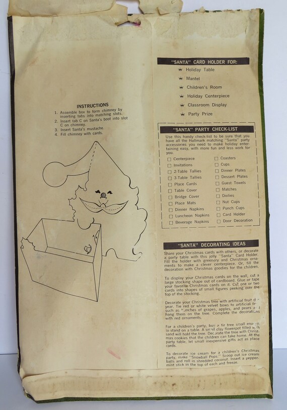 Vintage Christmas Card Holder Hallmark Santa Claus Paper Display Ephemera