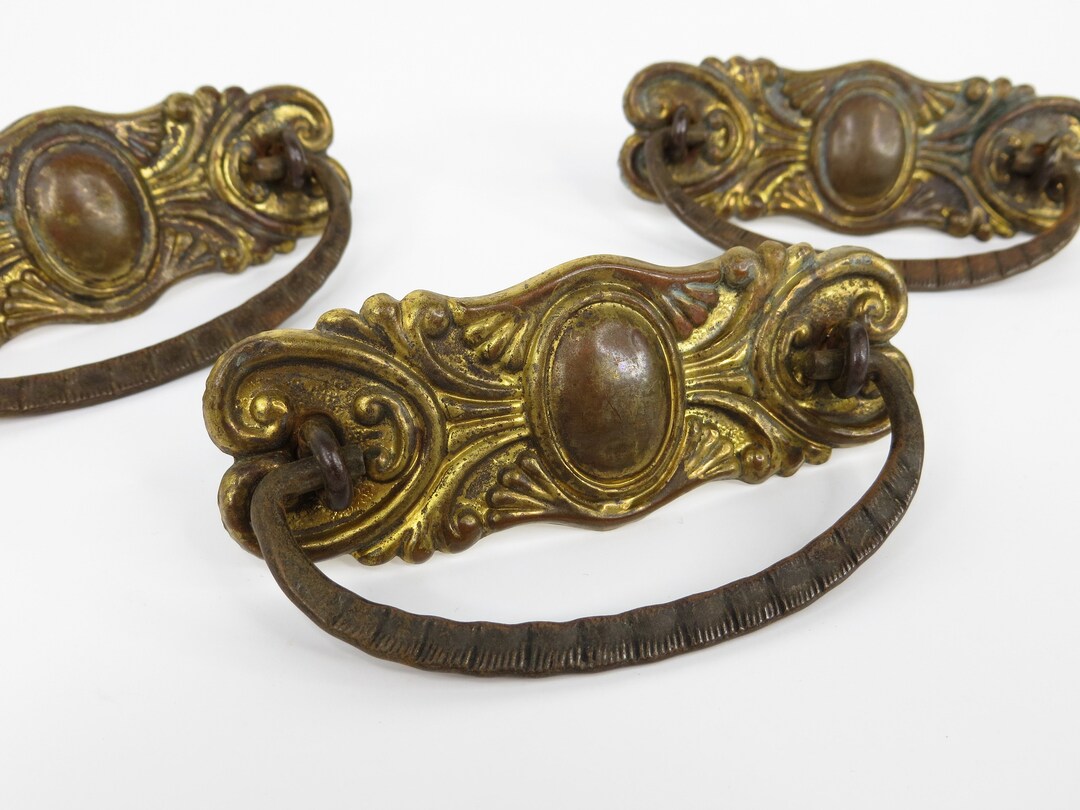 3 Antique Brass Drawer Pull Handles With Drop Bail 3 Inch - Etsy