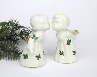 Kissing Angel Salt & Pepper Shakers Baum Brothers Formalities Christmas Holly Berries