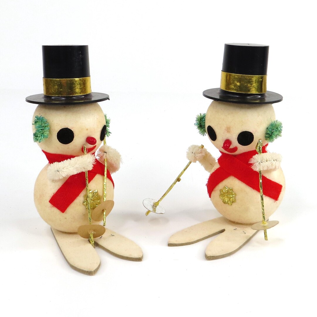 Vintage Flocked Styrofoam Skiing Snowman Christmas Ornaments - Etsy