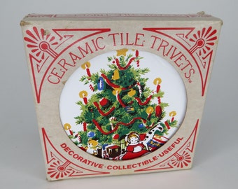 Vintage Ceramic Tile Christmas Trivets from Jasco Holiday Kitchen Decor