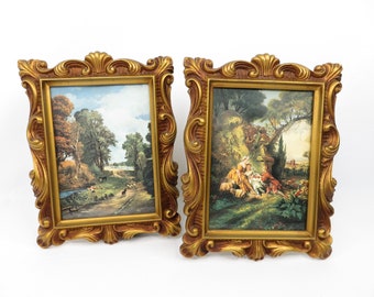 Vintage Framed Prints Hollywood Regency Home Decor The Cornfield & Charms Of Life Champetre