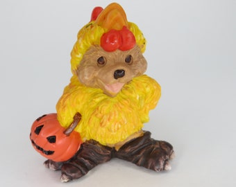 Halloween Figurine Chicken Bear Holding Pumpkin Pail