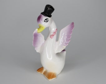 Vintage Porcelain Duck or Swan in Hat Figurine