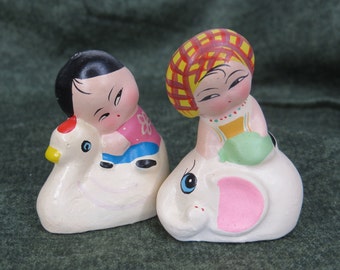 Vintage Asian Children Chalkware Figurines