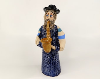 Jewish Man Saxophone Player Clay Figurine Sculpture Music Instrument