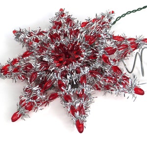 Vintage Red Star Christmas Tree Topper Silver Garland image 5