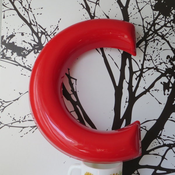 Vintage 12 inch Letter C From Old Sign Red Plastic