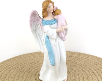 Vintage Guardian Angel Holding Baby Figurine Homco 1434