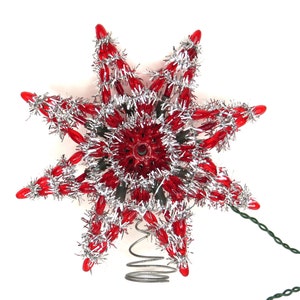 Vintage Red Star Christmas Tree Topper Silver Garland image 1