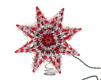 Vintage Red Star Christmas Tree Topper Silver Garland