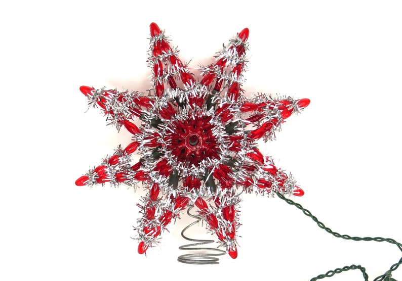 Vintage Red Star Christmas Tree Topper Silver Garland image 1