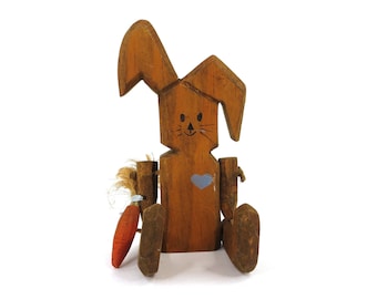 Wooden Bunny Rabbit Figurine Shelf Sitter Country Style Easter Home Decor
