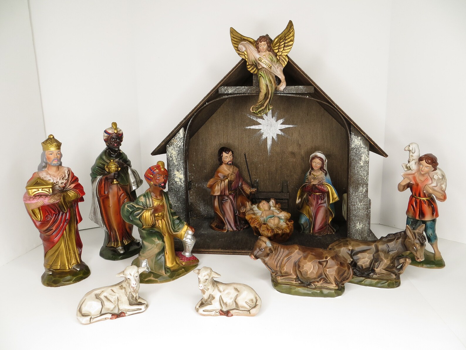 Vintage 9 Paper Mache Nativity Set with Stable Japan Etsy