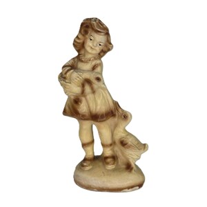 Vintage Paper Mache Figurine Farm Girl with Ducks Carnival Prize