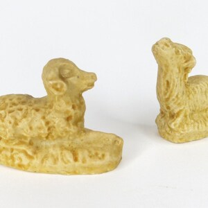 2 Resting Vintage Nativity Sheep Miniature Lambs