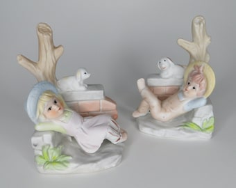 Vintage Figurines of Country Farm Kids Relaxing