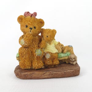 Figurine Mother and Baby Bears Sitting on Bench