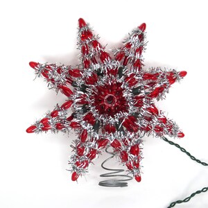 Vintage Red Star Christmas Tree Topper Silver Garland image 8