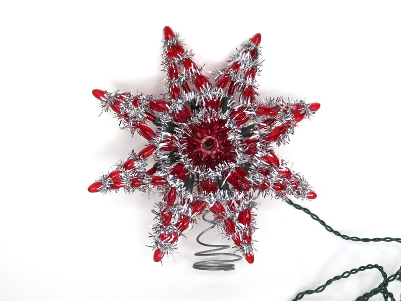 Vintage Red Star Christmas Tree Topper Silver Garland image 8