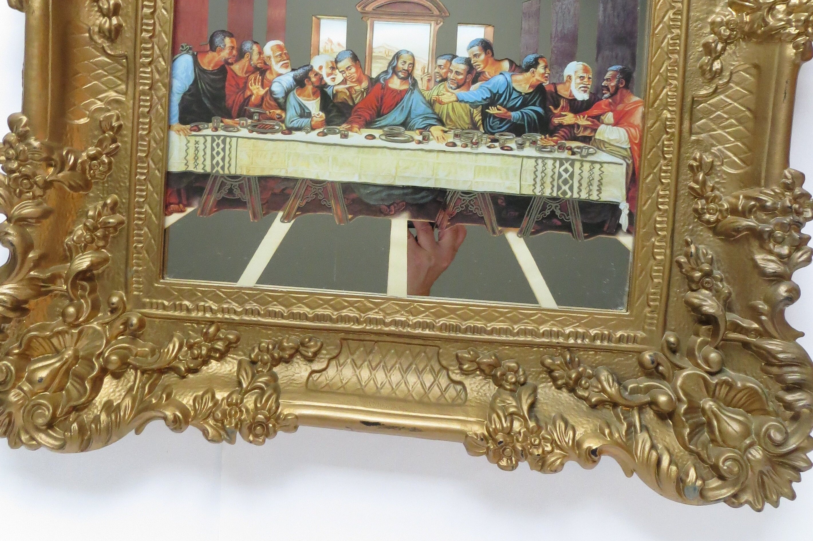 Vintage Last Supper Mirror Picture Black Jesus and Disciples Etsy